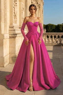 A-Line Lilac Sweetheart Satin Long Corset Prom Dress with Slit (Gloves are not Included) - KISSPROM PROM DRESSES