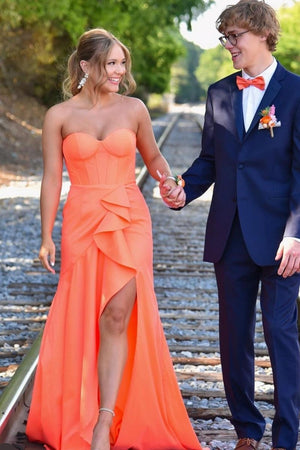 Deena | Sweetheart Orange Mermaid Long Party Dress With Slit -KissProm