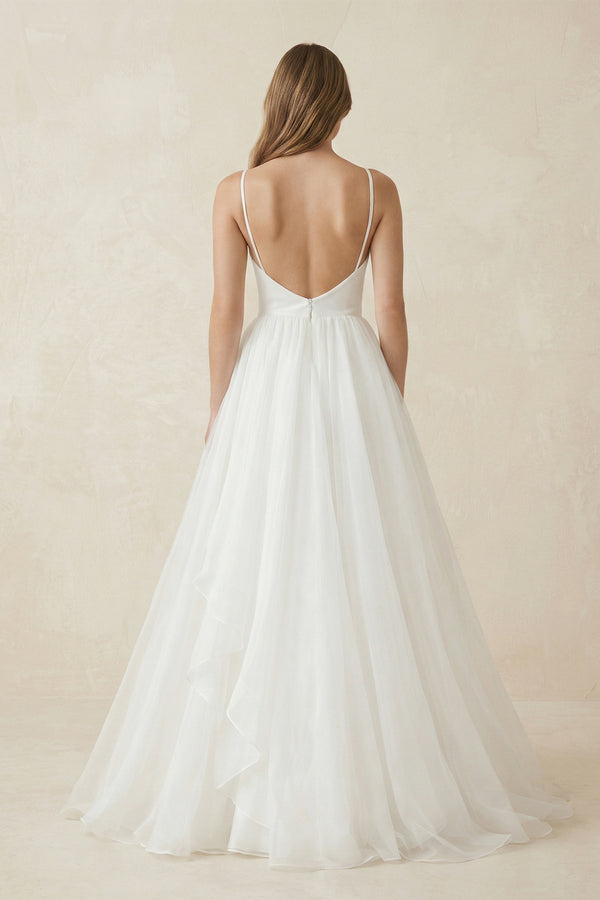 A Line Sleeveless Chiffon Deep V Neck Simple Long Beach Wedding Dress – Wedding Dresses by KissProm | Available at KissProm