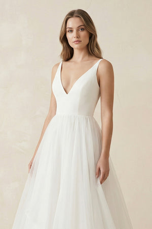 A Line Sleeveless Chiffon Deep V Neck Simple Long Beach Wedding Dress – Wedding Dresses by KissProm | Available at KissProm