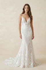 Bohemian Full Body Lace Mermaid Sexy Hip Wrap Wedding Dress Spaghetti Straps with Backless – Wedding Dresses by KissProm | Available at KissProm