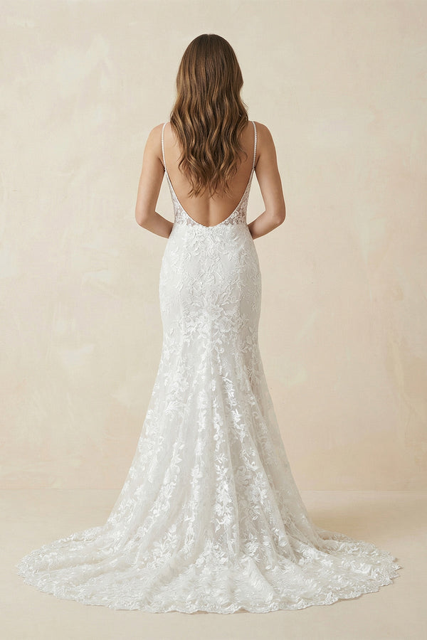 Bohemian Full Body Lace Mermaid Sexy Hip Wrap Wedding Dress Spaghetti Straps with Backless – Wedding Dresses by KissProm | Available at KissProm