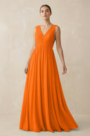 Deep V - Neck Pleated A - Line Chiffon Bridesmaid Dress in Cinnamon - KissProm Bridesmaid Dresses