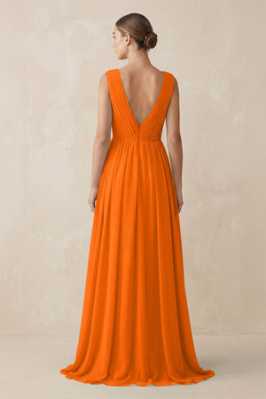 Deep V - Neck Pleated A - Line Chiffon Bridesmaid Dress in Cinnamon - KissProm Bridesmaid Dresses