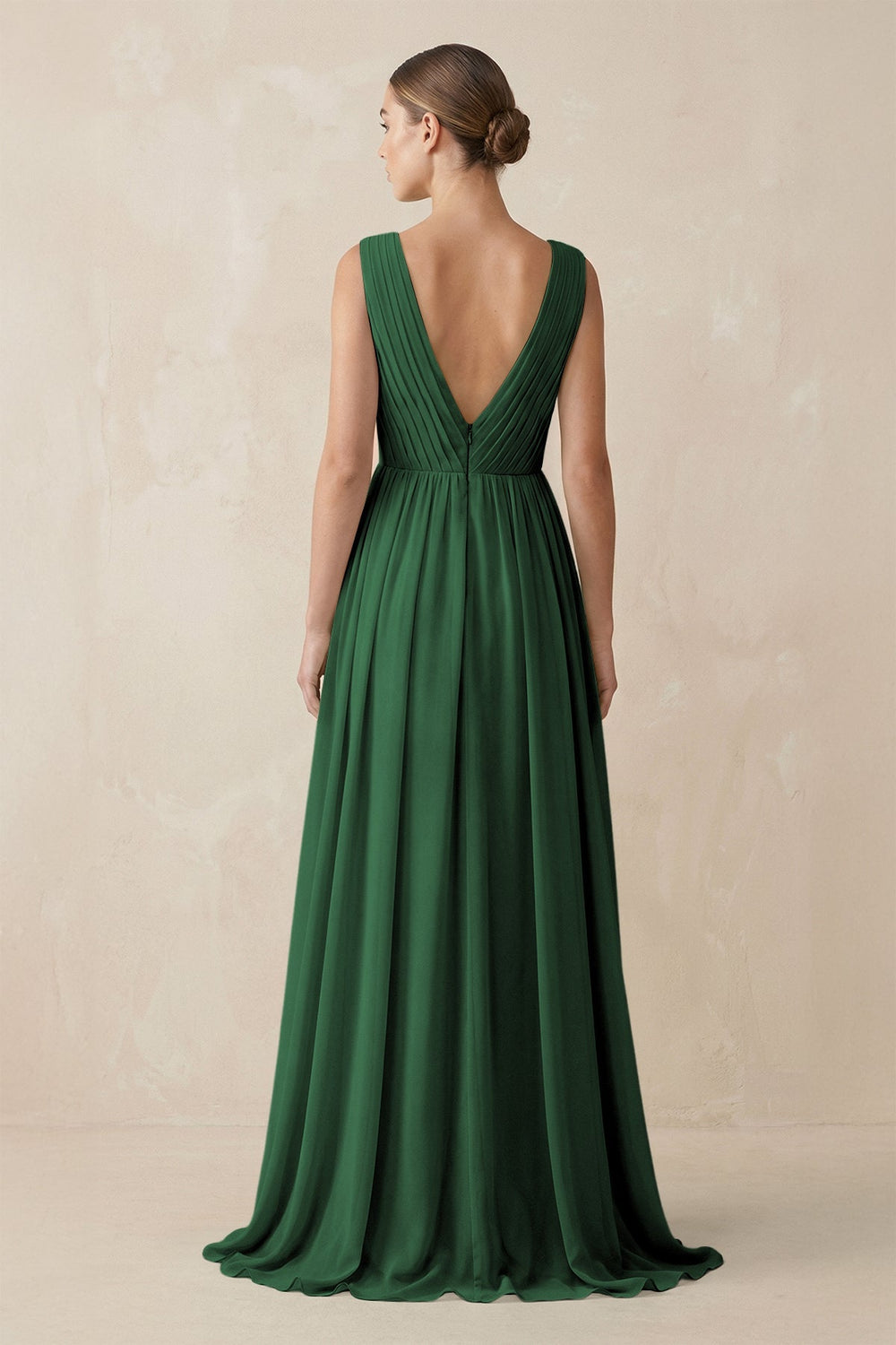 Deep V - Neck Pleated A - Line Chiffon Bridesmaid Dress in Dark Green - KissProm Bridesmaid Dresses