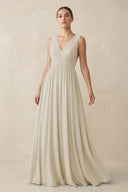 Deep V - Neck Pleated A - Line Chiffon Bridesmaid Dress in Dove Gray - KissProm Bridesmaid Dresses