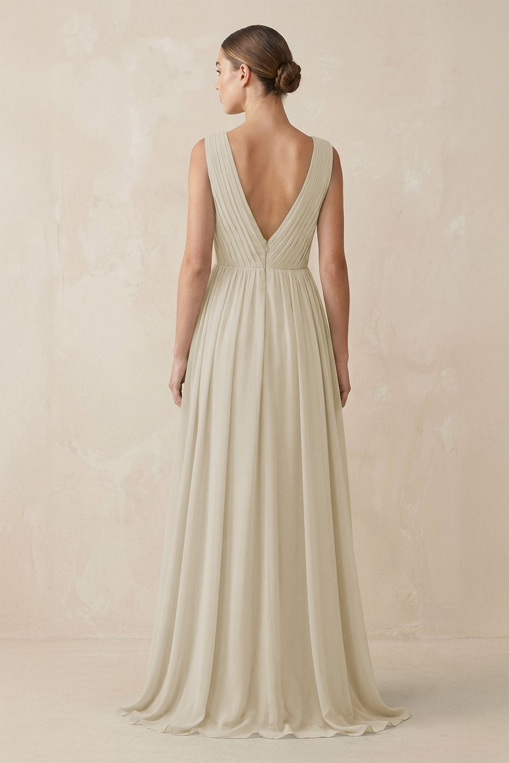Deep V - Neck Pleated A - Line Chiffon Bridesmaid Dress in Dove Gray - KissProm Bridesmaid Dresses