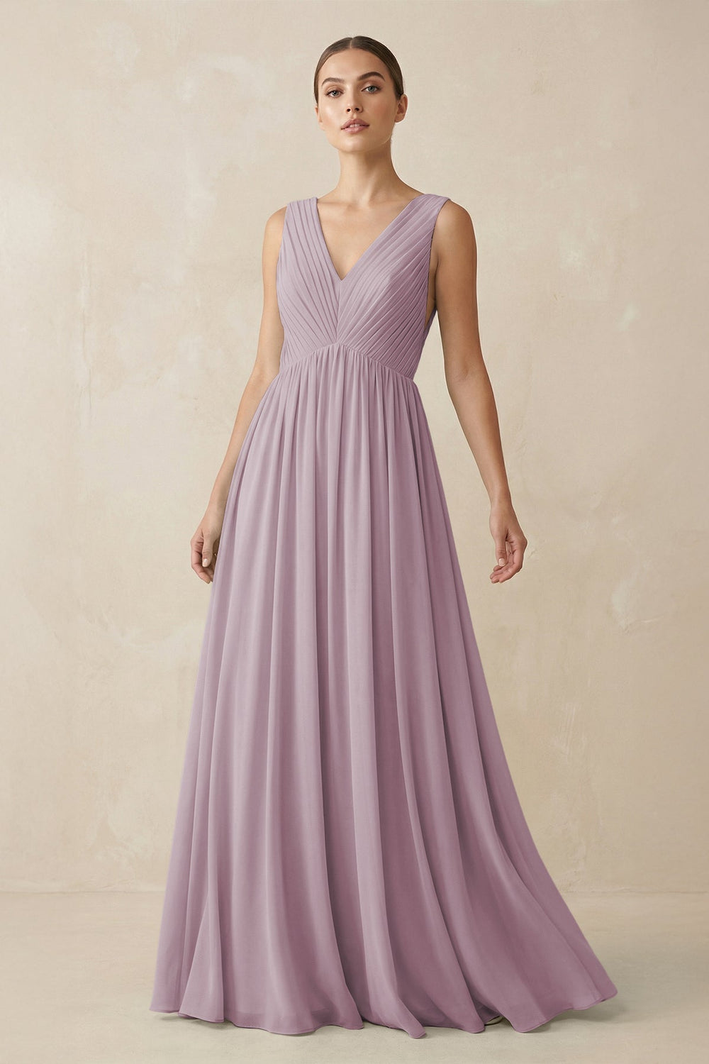 Deep V - Neck Pleated A - Line Chiffon Bridesmaid Dress in Dusk - KissProm Bridesmaid Dresses