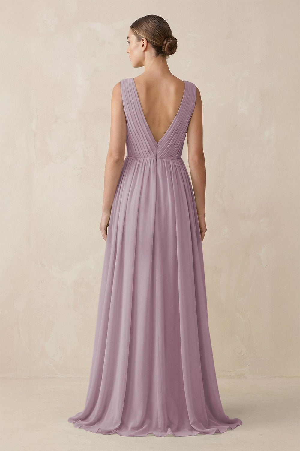 Deep V - Neck Pleated A - Line Chiffon Bridesmaid Dress in Dusk - KissProm Bridesmaid Dresses
