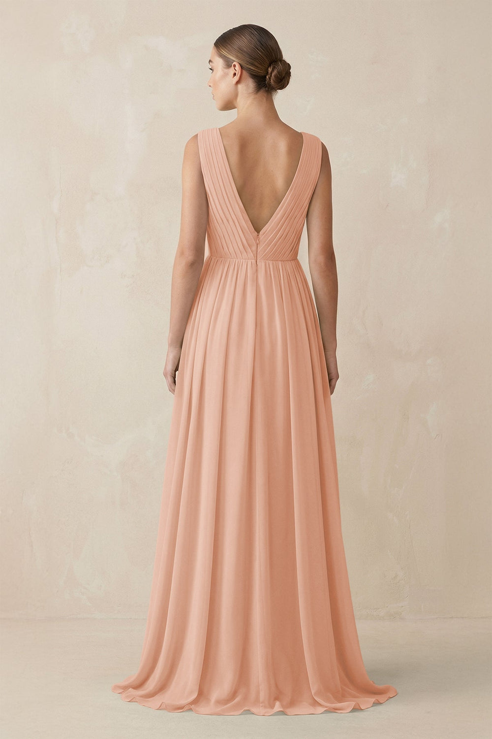 Deep V - Neck Pleated A - Line Chiffon Bridesmaid Dress in English Rose - KissProm Bridesmaid Dresses
