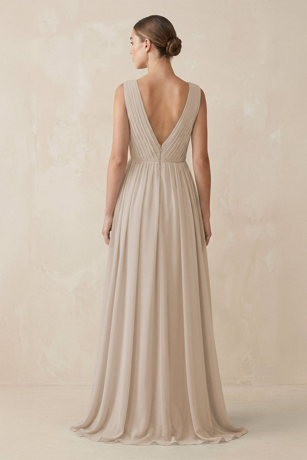 Deep V - Neck Pleated A - Line Chiffon Bridesmaid Dress in Frost - KissProm Bridesmaid Dresses