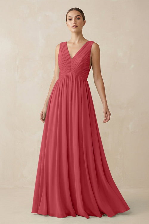 KissProm V-Neck Pleated A-Line Chiffon Bridesmaid Dress in Merlot, Merlot / 24