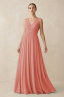 Deep V - Neck Pleated A - Line Chiffon Bridesmaid Dress in Mulberry - KissProm Bridesmaid Dresses
