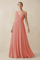 Deep V - Neck Pleated A - Line Chiffon Bridesmaid Dress in Mulberry - KissProm Bridesmaid Dresses