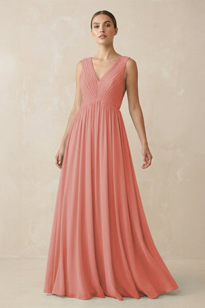 Deep V - Neck Pleated A - Line Chiffon Bridesmaid Dress in Mulberry - KissProm Bridesmaid Dresses