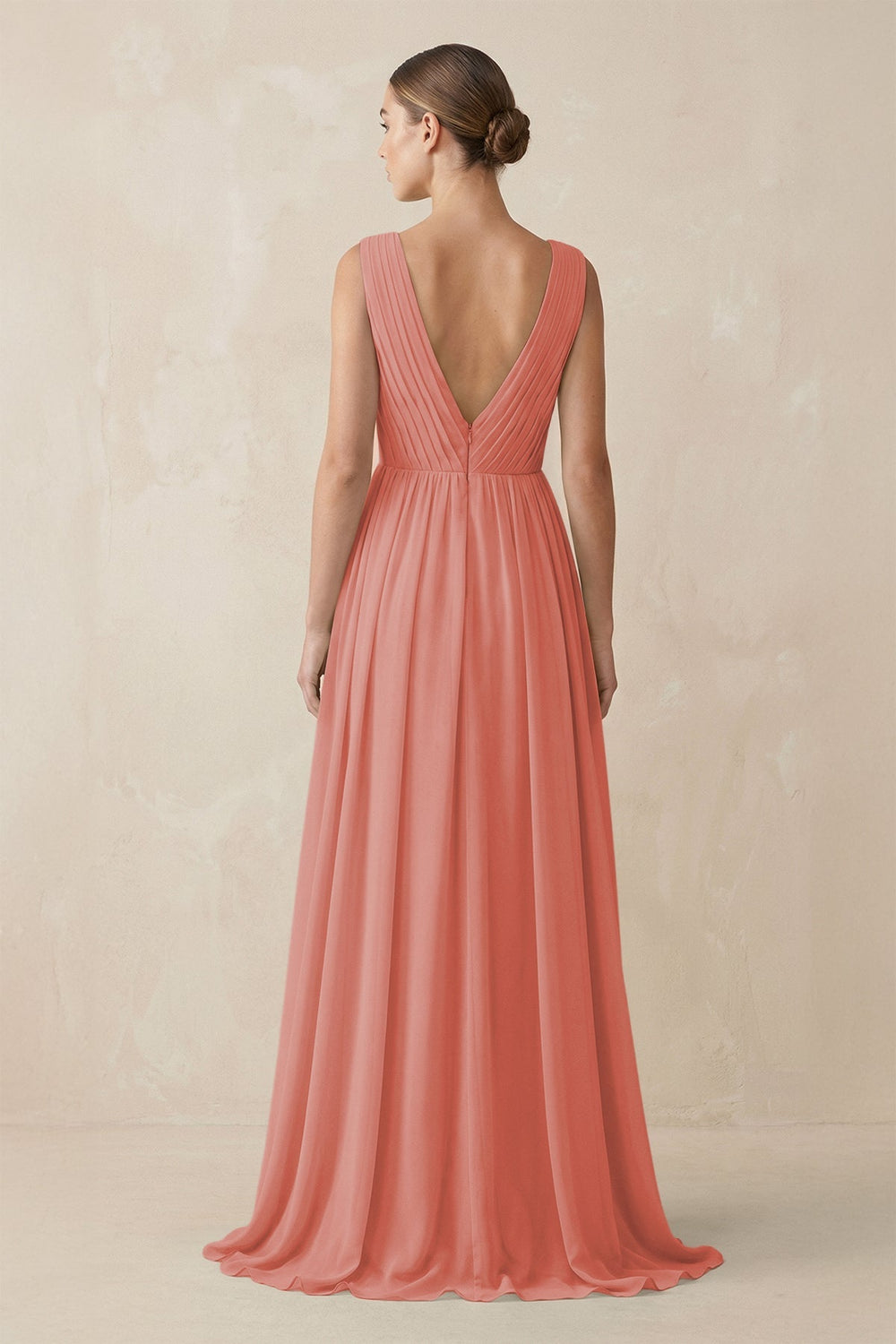 Deep V - Neck Pleated A - Line Chiffon Bridesmaid Dress in Mulberry - KissProm Bridesmaid Dresses