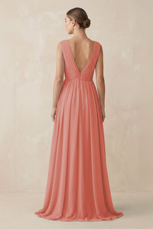 Deep V - Neck Pleated A - Line Chiffon Bridesmaid Dress in Mulberry - KissProm Bridesmaid Dresses