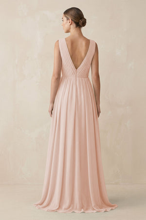 Deep V - Neck Pleated A - Line Chiffon Bridesmaid Dress in Pale Blush - KissProm Bridesmaid Dresses