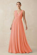 Deep V - Neck Pleated A - Line Chiffon Bridesmaid Dress in Rosette - KissProm Bridesmaid Dresses