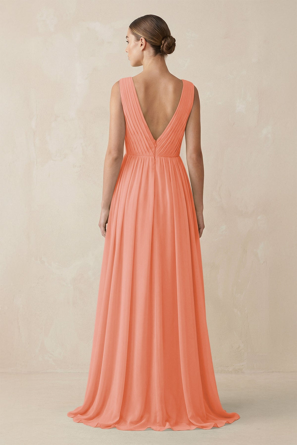 Deep V - Neck Pleated A - Line Chiffon Bridesmaid Dress in Rosette - KissProm Bridesmaid Dresses