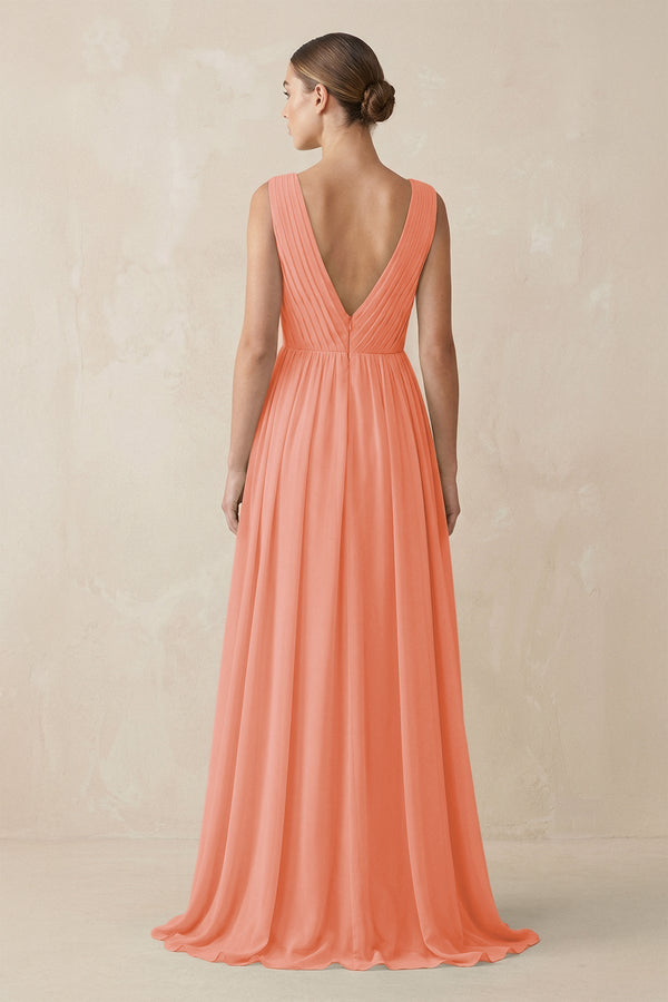 Deep V - Neck Pleated A - Line Chiffon Bridesmaid Dress in Rosette - KissProm Bridesmaid Dresses