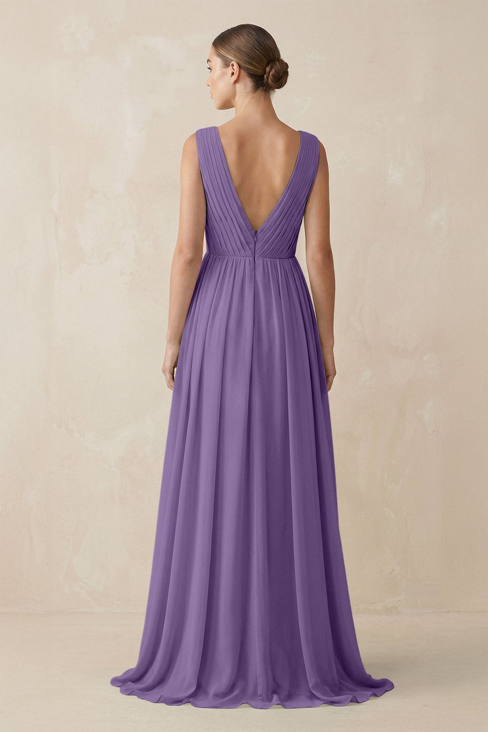 Deep V - Neck Pleated A - Line Chiffon Bridesmaid Dress in Tahiti - KissProm Bridesmaid Dresses