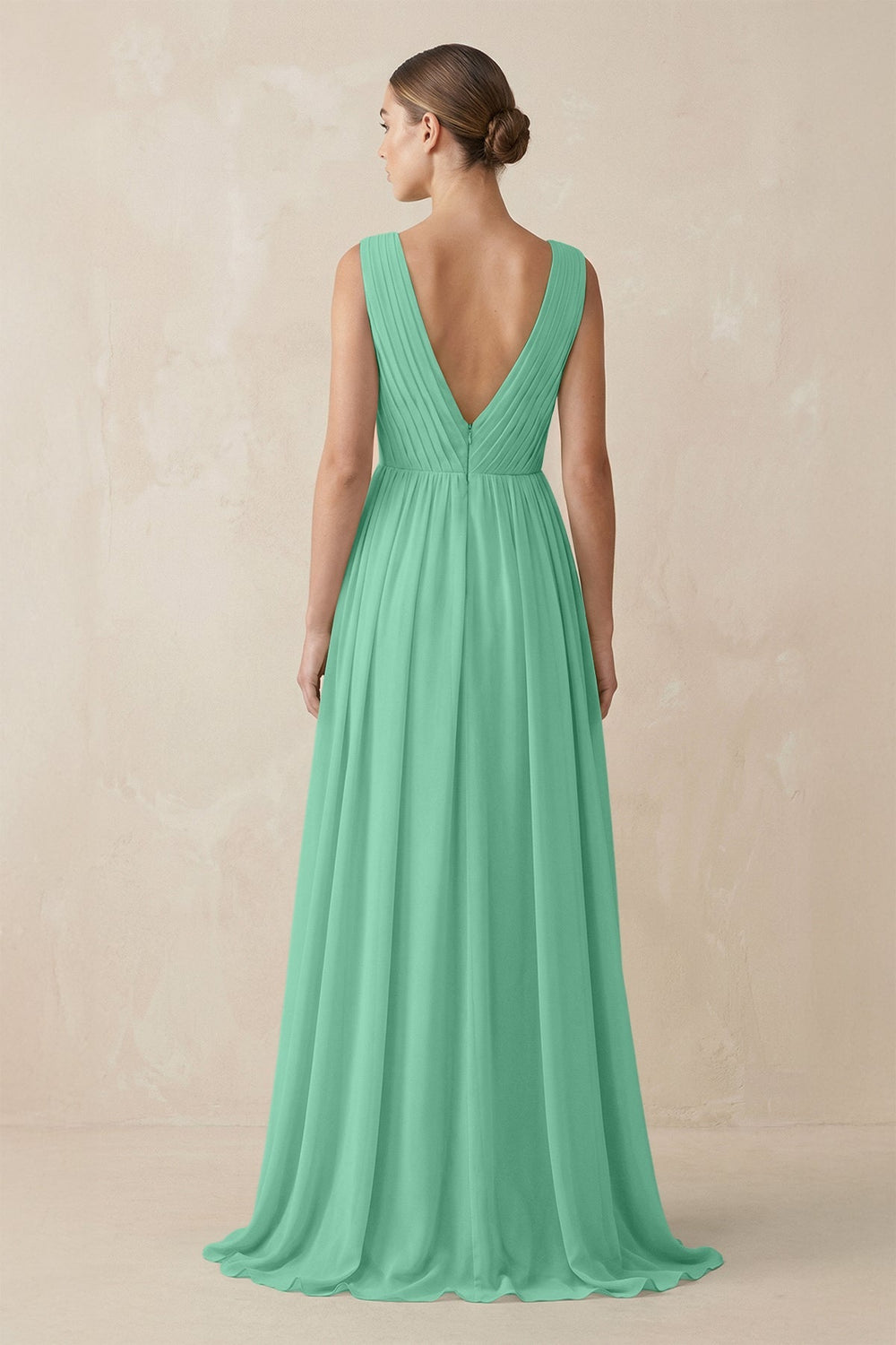 Deep V - Neck Pleated A - Line Chiffon Bridesmaid Dress in Turquoise - KissProm Bridesmaid Dresses