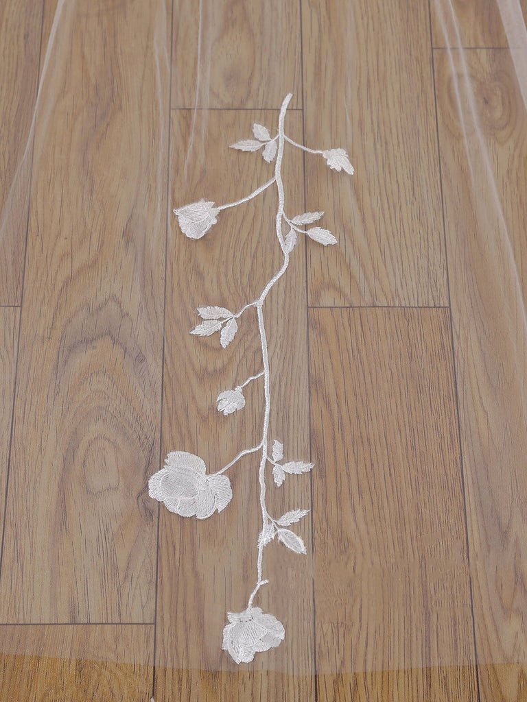 Delicate 3D Flower Lace Cathedral Veil Bridal Veil Wedding Veil - KissProm