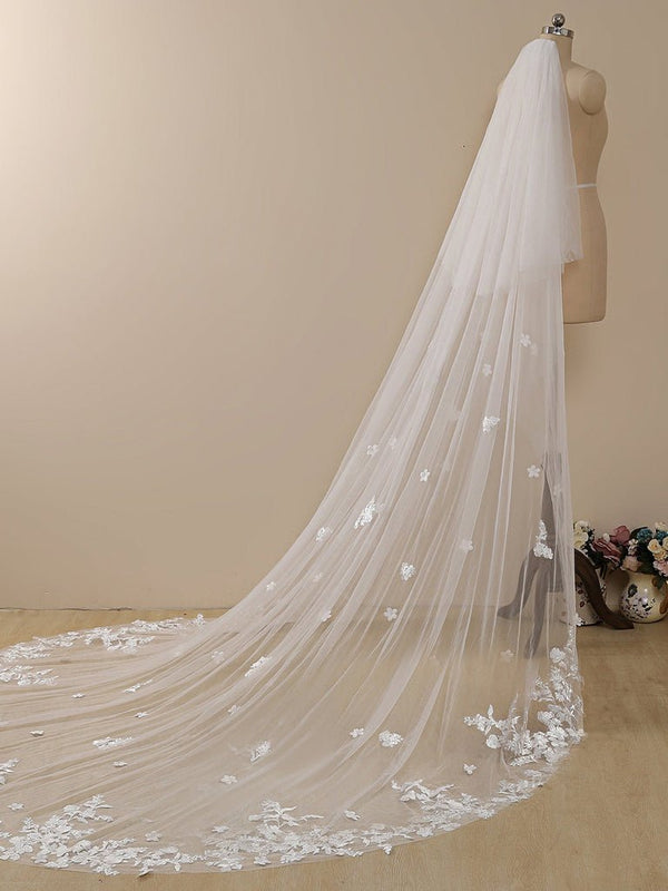 Delicate Flower Lace Cathedral Veil Bridal Veil Wedding Veil - KissProm