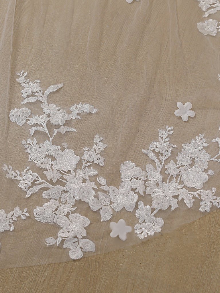 Delicate Flower Lace Cathedral Veil Bridal Veil Wedding Veil - KissProm