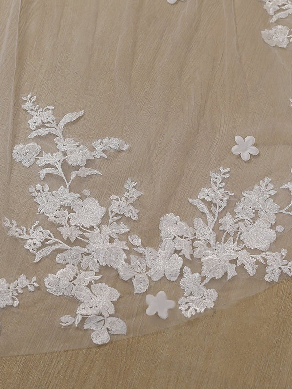 Delicate Flower Lace Cathedral Veil Bridal Veil Wedding Veil - KissProm