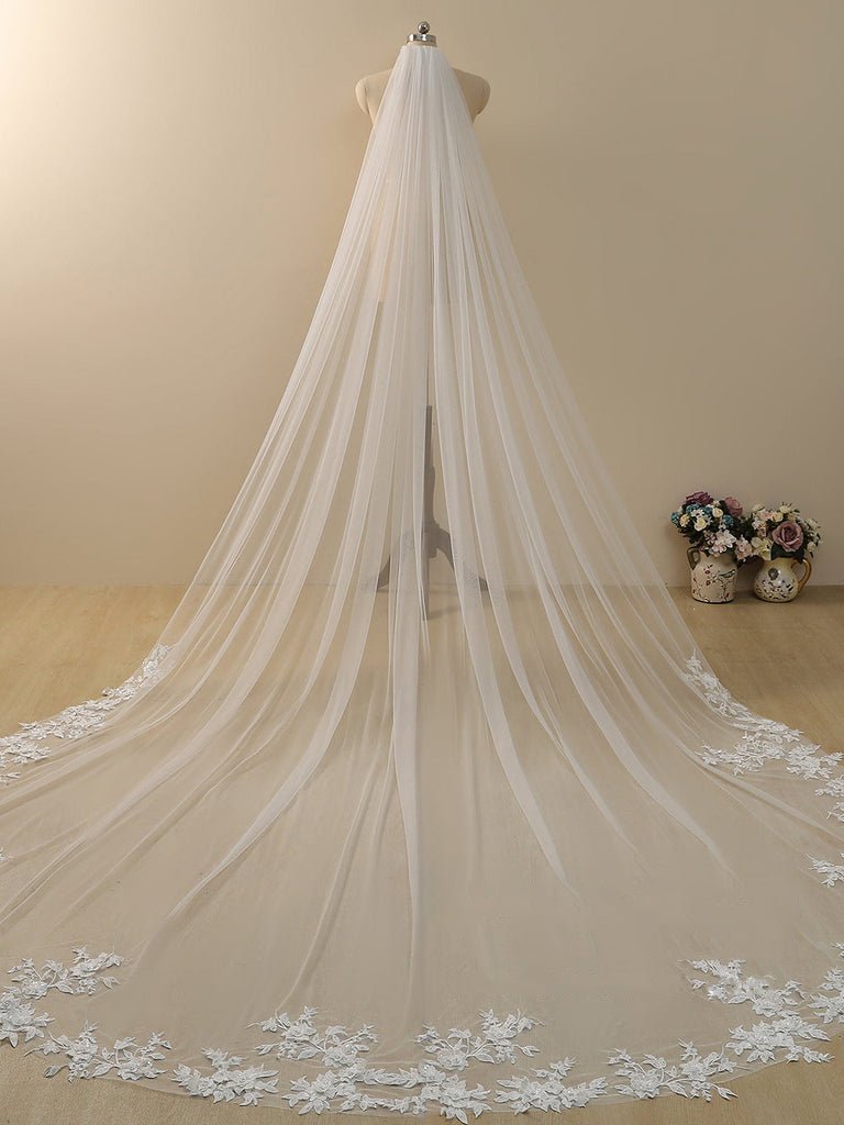 Delicated Flower Lace Cathedral Veil Bridal Veil Wedding Veil - KissProm