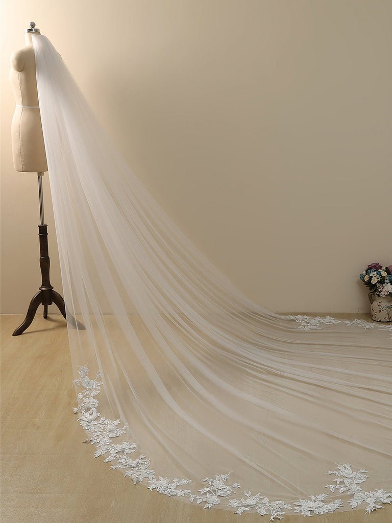 Delicated Flower Lace Cathedral Veil Bridal Veil Wedding Veil - KissProm