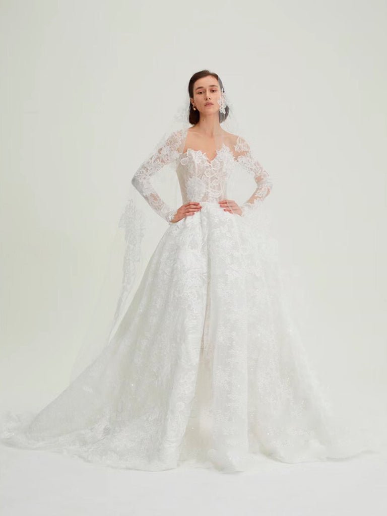 Delicated Lace Traditional Drop Veils Ivory Tulle & Lace Wedding Veil - KissProm