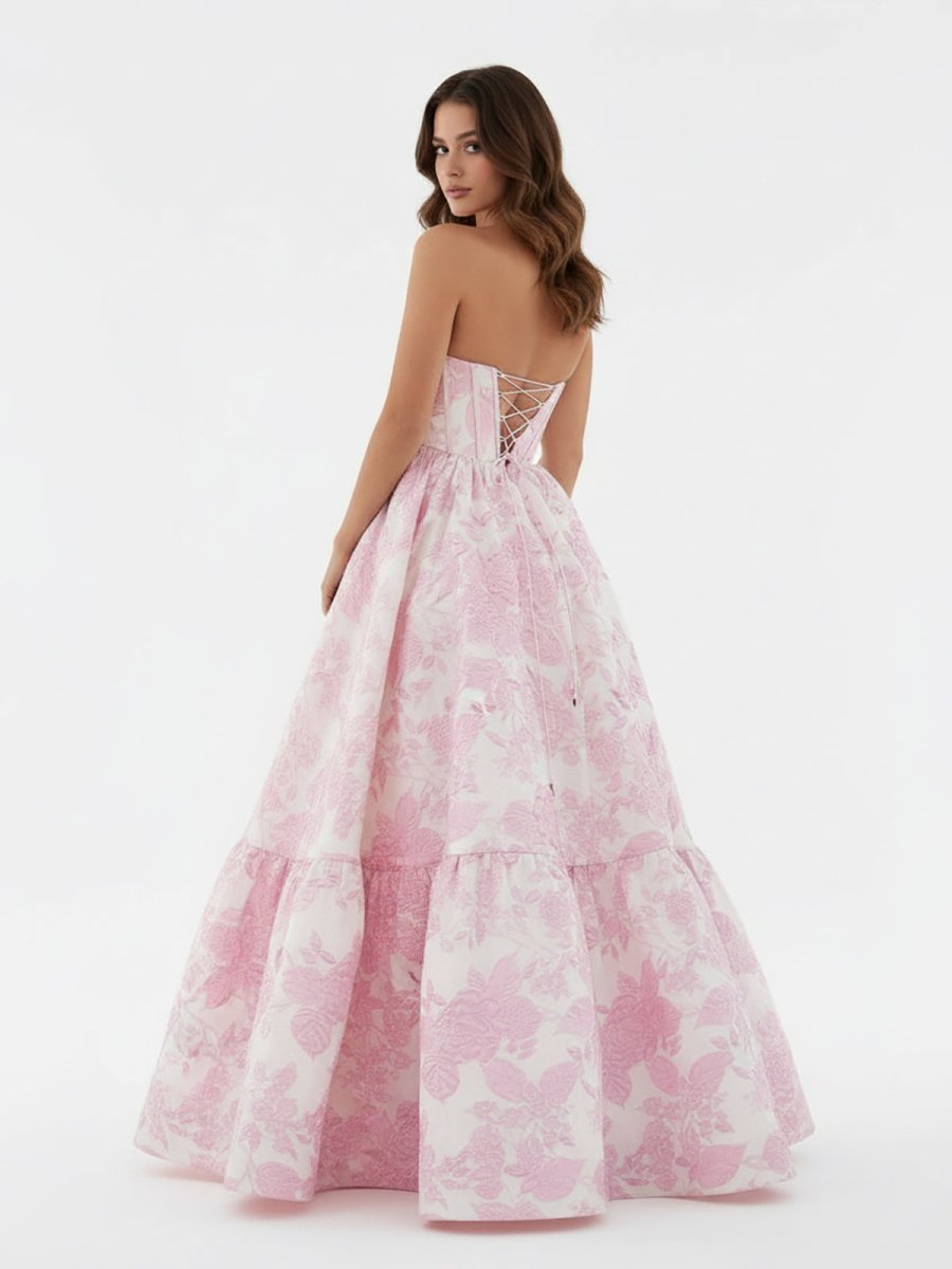 Delice | A - Line Sweetheart Floral Printed Long Prom Dresses - KissProm