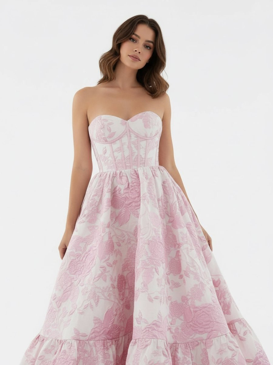 Delice | A - Line Sweetheart Floral Printed Long Prom Dresses - KissProm