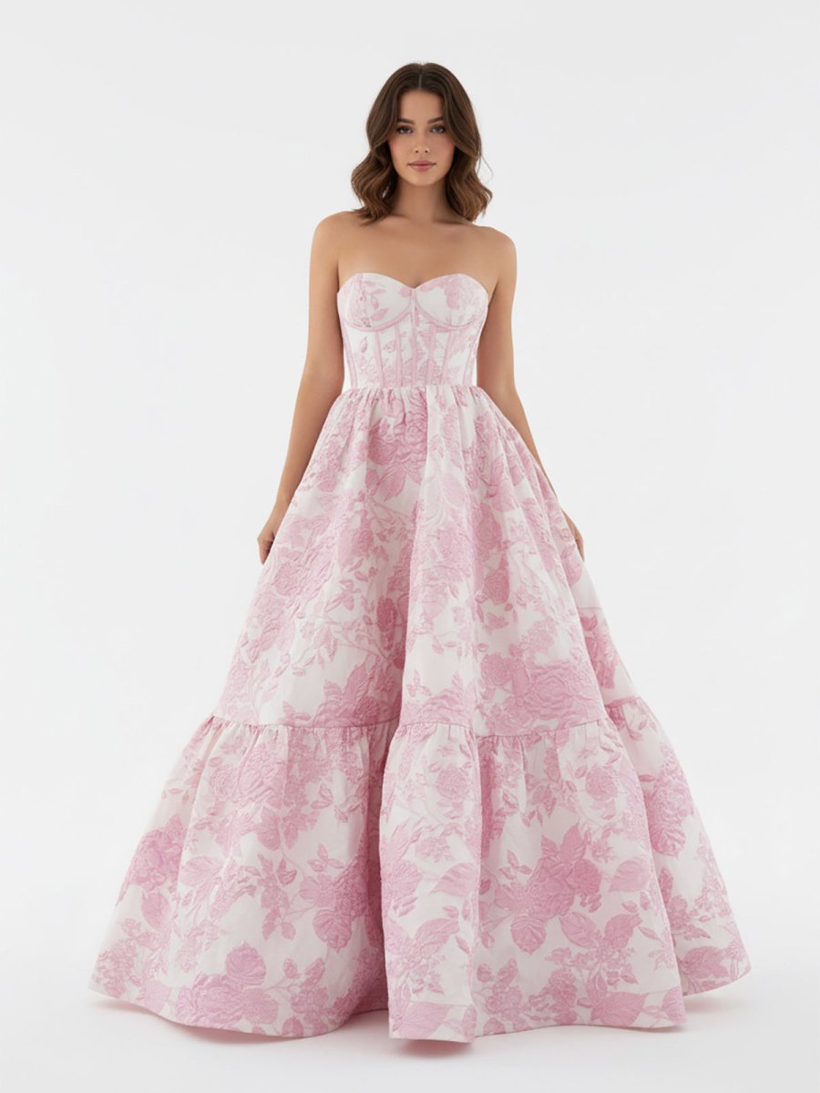 Delice | A - Line Sweetheart Floral Printed Long Prom Dresses - KissProm
