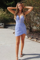 Dell | Lavender - V Neck Bodycon Short Homecoming Dresses With Appliques