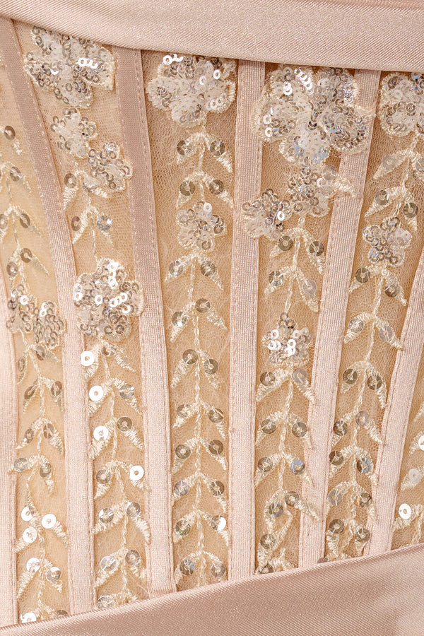 Delmira | Champagne- Strapless Bodycon Satin Pleated Short Homecoming Dresses With Beading