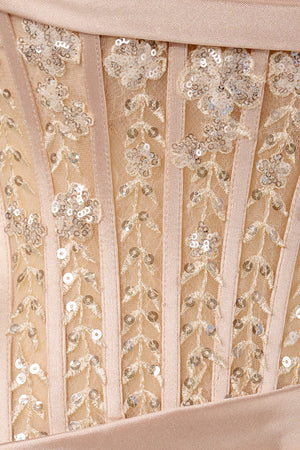 Delmira | Champagne- Strapless Bodycon Satin Pleated Short Homecoming Dresses With Beading