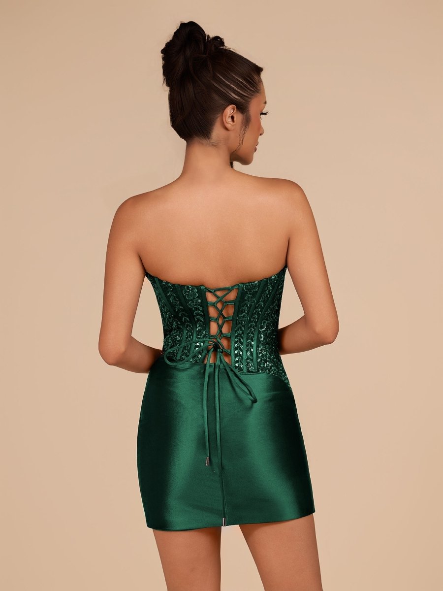 slim fit dress slacks Zapaka Women Dark Green Cocktail Dress with Beading Bodycon Strapless Sleeveless Homecoming Party Dress, Dark Green / US6