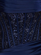 Delmira | Navy Blue - Strapless Bodycon Satin Pleated Short Homecoming Dresses With Beading