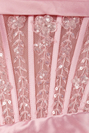 Delmira | Pink - Strapless Bodycon Satin Pleated Short Homecoming Dresses With Beading