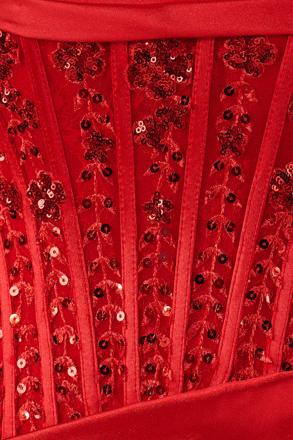 Delmira | Red - Strapless Bodycon Satin Pleated Short Homecoming Dresses With Beading