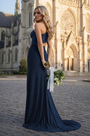 Royal Blue - One Shoulder Sheath Lace Appliqued Prom Dresses With Cutout - KissProm
