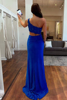 Delyra | Royal Blue - One Shoulder Sheath Lace Appliqued Prom Dresses With Cutout - KissProm