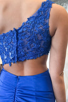 Delyra | Royal Blue - One Shoulder Sheath Lace Appliqued Prom Dresses With Cutout - KissProm