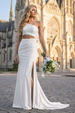 KissProm-White - One Shoulder Sheath Lace Appliqued Prom Dresses With Cutout