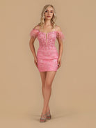 Detachable Off-the-Shoulder Feathers Appliques Sexy Fitted Homecoming Dress
