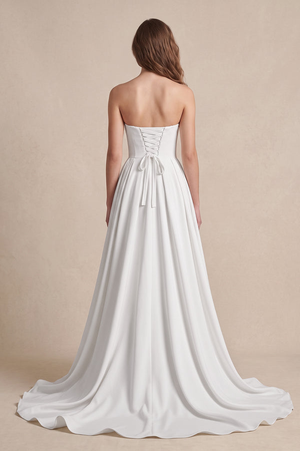 Diamond White Ball Gown Sweetheart Satin Wedding Dresses - KISSPROM
